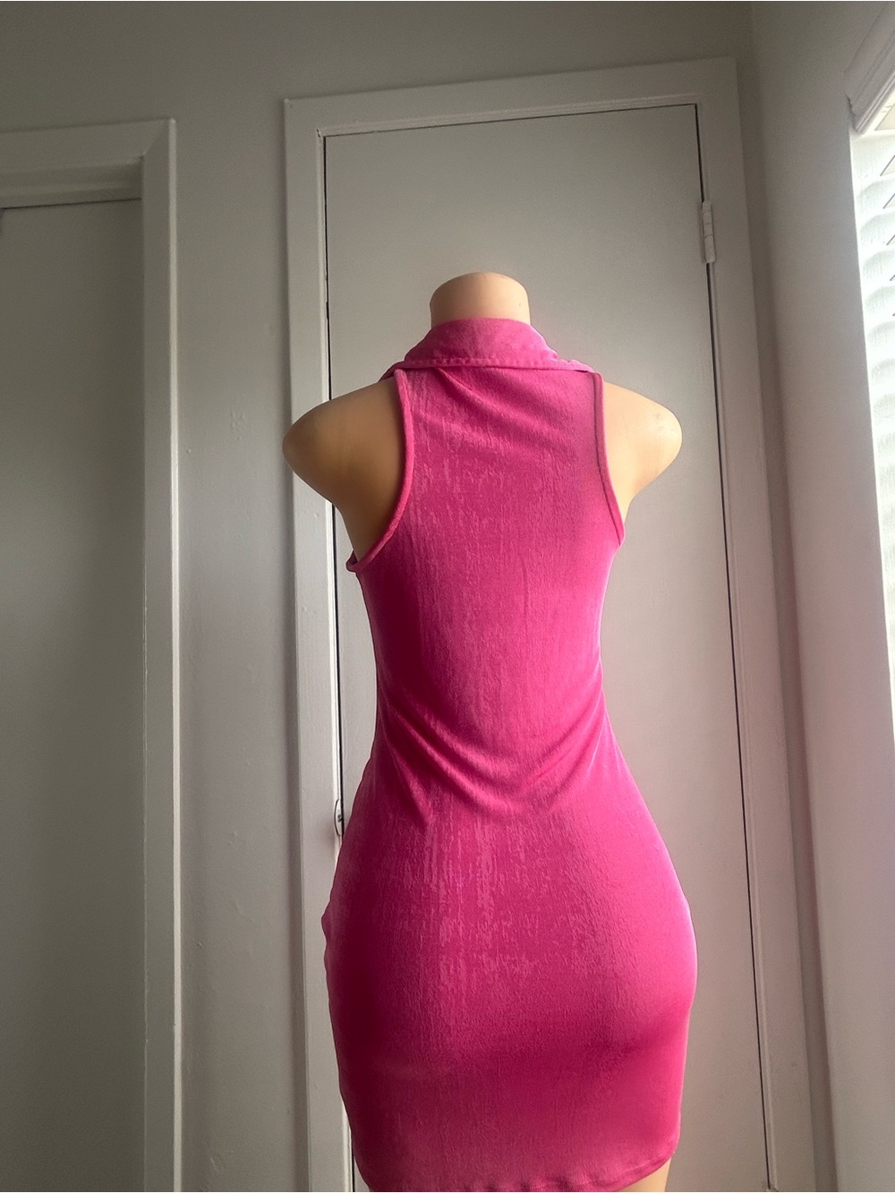Fuchsia Ruched Button-Front Halter Dress - Picture 5 of 5